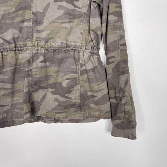 Express Womens Small S Camo Zip Front Jacket Green Cotton Cinch Waist Zip Cuff - Picture 6 of 13